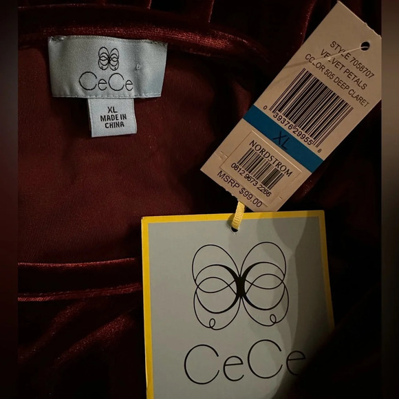 CeCe Deep Claret Velvet Petals Dress - Size Womens XL - Picture 8 of 9
